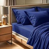 Premium Ranforce Super King Hoeslaken (180 x 200 + 30 cm), 100% katoen, 155 Thread Count, donkerblauw