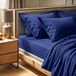 Premium Ranforce Super King Hoeslaken (180 x 200 + 30 cm), 100% katoen, 155 Thread Count, donkerblauw