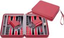 Engelhart Backgammon 9 inch - Grijs, Zwart & Rood Ingelegd Bord - Rode Zipper - Compact Reisspel