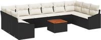 vidaXL Tuinbank Set 11-delig Zwart Poly Rattan