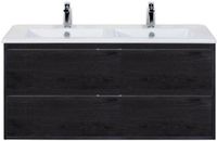 BES LED Porto Badmeubelset 120 cm - 2 Laden Black Oak - Keramische Wastafel Wit Slim