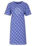 Irresistible Dames Nachthemd - Korte Mouwen - Allover Geprint - Blauw - Maat L