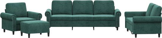 vidaXL 4-delige Loungeset met kussens fluweel donkergroen