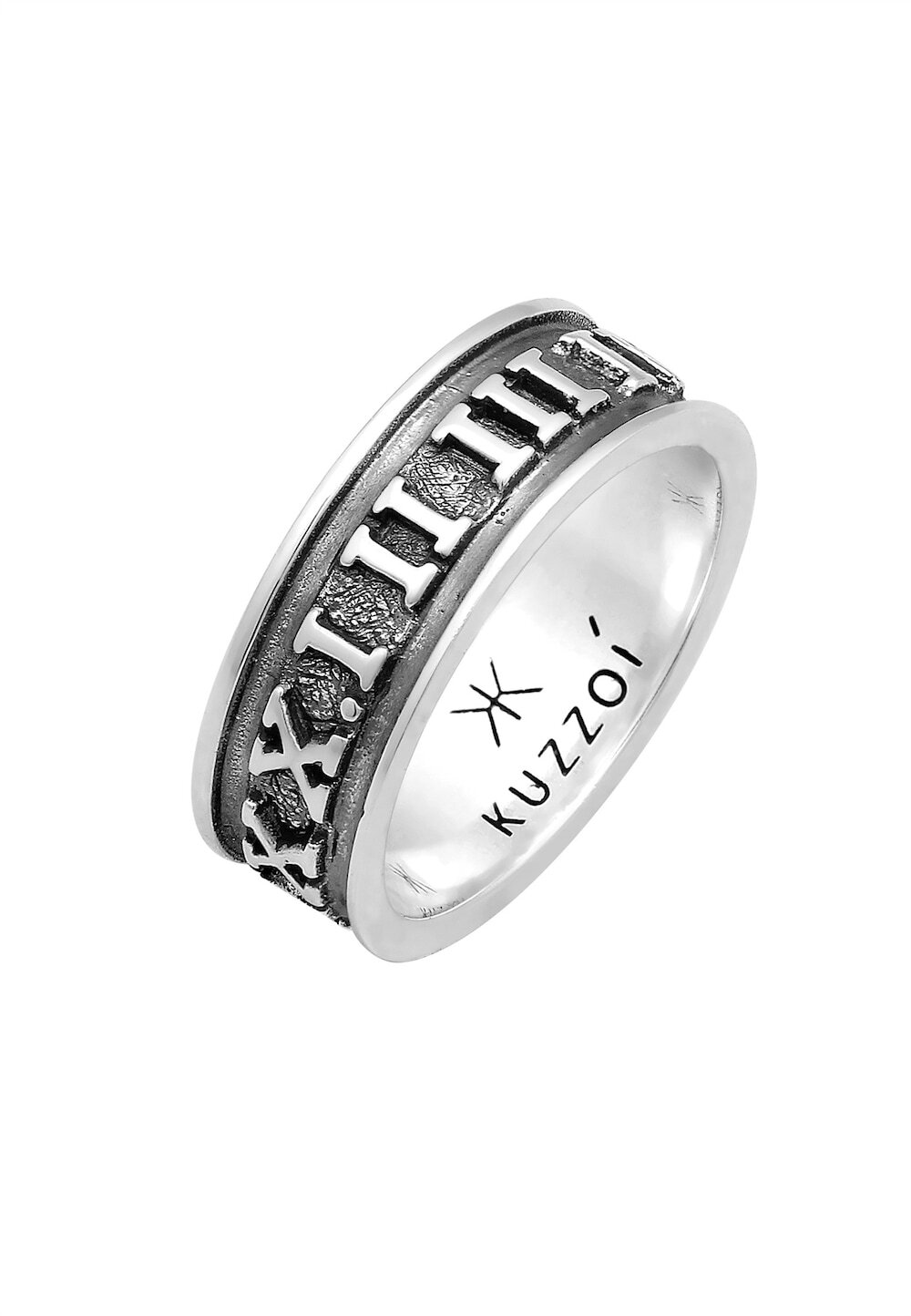 KUZZOI KUZZOI KUZZOI Ring Heren Band Ring Romeinse Cijfers Massief Trend Geoxideerd in 925 Sterling Zilver Mannen sieraden