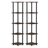 Furinno 5-traps hoekdisplay multifunctioneel rek, hout, Columbia walnoot/zwart, 29,46 x 29,46 x 146,56 cm