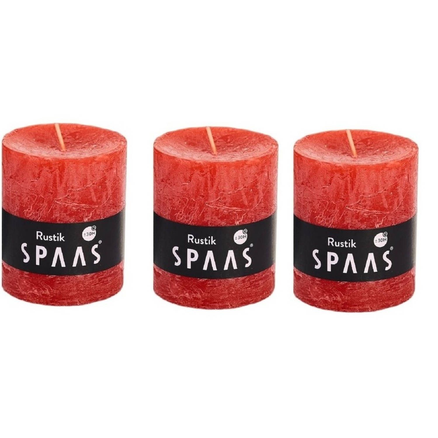 Spaas Stompkaarsen - 7x8 cm - 30 Branduren - Rood - 3 Stuks