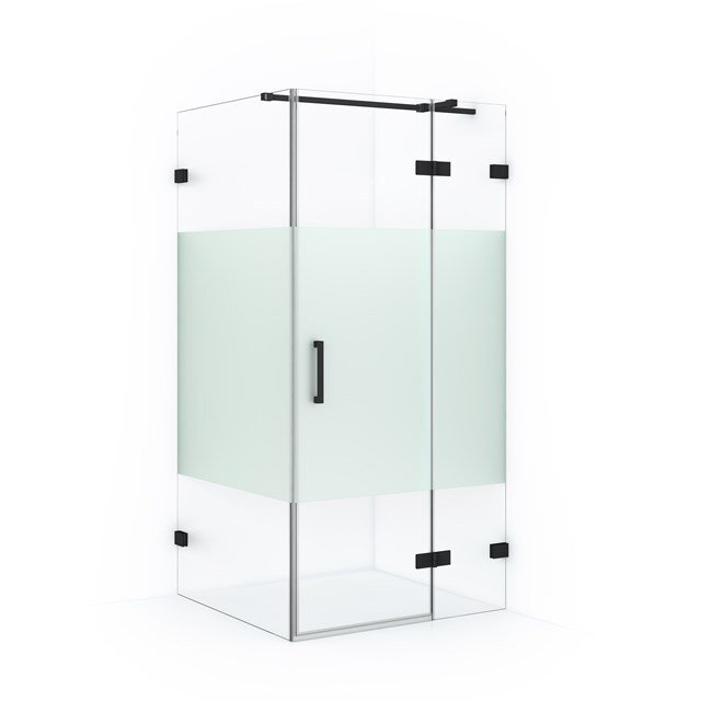 Maxaro Douchecabine Diamond 100x90cm 8mm Helder Veiligheidsglas met Matte Strook Mat Zwart