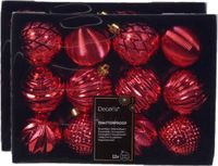Decoris kerstballen gedecoreerd - 24 stuks - 6 cm - kunststof - rood