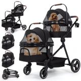 StarTech Duowagen Pet Stroller - Foldable Travel Pet Stroller - Detachable Bassinets - Mesh Windows and Rain Cover - Lightweight Aluminum Frame - Up to 50 lbs - Black