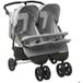vidaXL Poussette double Landau double pliable Bébé Enfants Voyage Parc Extérieur Promenade Repose-pied Réglable Gris clair Acier