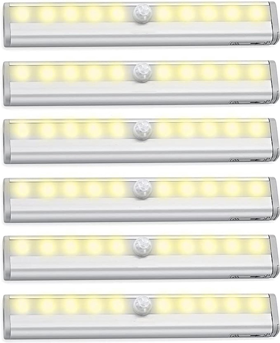 Bantach Draadloze Sensor Lamp - Draadloze Trapverlichting - LED kastverlichting - Draadloze nachtlampjes - Warm wit(6 STUKS)