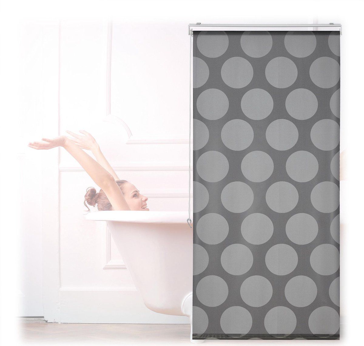 Relaxdays Douchegordijn 240 cm lang - Rolgordijn Douche - Grijs - PVC - 4052025904135