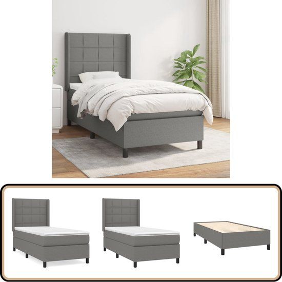 vidaXL Boxspring met matras stof donkergrijs 90x200 cm