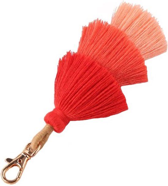 Deja Jewels Lookinggoodtoday Sleutelhanger Boho Handgemaakt met Kwastjes van Katoen Rood