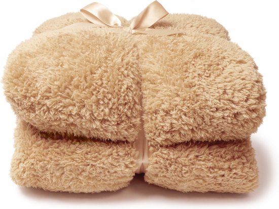 Unique Living Teddy Plaid - Latte - 150x200cm - Polyester - Fleece - Washable