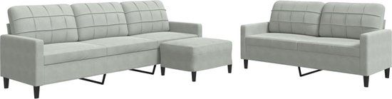 vidaXL 3-delige Loungeset met kussens fluweel lichtgrijs