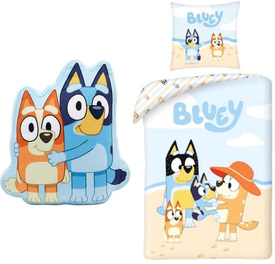 4KidsOnly Bluey dekbedovertrek + kussen, Eenpersoons, Polyester, Dier, Kinderen, Unisex, Dubbelzijdig