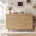 Commode 6 tiroirs bambou tressé, buffet bas design naturel pieds cylindriques, meuble rangement salon salle à manger, 115x40x80 cm - Naturel