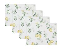 Laura Ashley Set van 4 placemats van kurk, hittebestendig, duurzaam, gemakkelijk te reinigen, voor keuken- en eettafels, 40,6 x 30,5 cm, bloemenmotief citroen