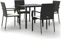 vidaXL 5-delige Tuinset met Kussens, Poly Rattan, Zwart
