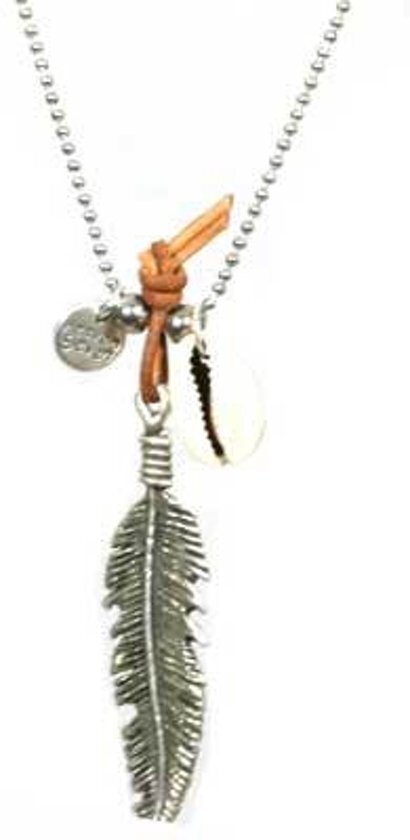 Heaven Eleven - dames ketting - edelstaal ballchain met zilveren veer