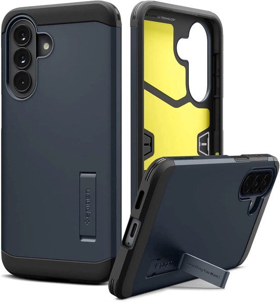 Spigen Tough Armor Hoesje Geschikt voor Samsung Galaxy A57 - Back Cover met Kickstand Metal Slate
