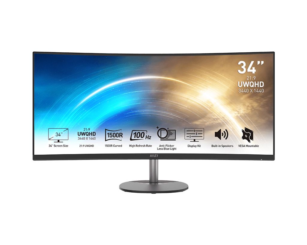 MSI PRO MP341CQDE 34" Curved VA UWQHD Monitor - 100Hz, HDMI, 4ms