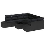 vidaXL Tuinbank Set 9-delig Zwart Poly Rattan