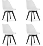 LEOBERT Set van 4 Stoelen MARK – Wit, Zwarte Poten, Kunststof Zitting met Kunstlederen Kussen, Strak Design, Ergonomisch, Max. 120 kg
