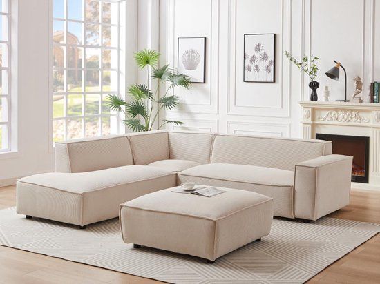 PASCAL MORABITO BORORE Hoekbank - Beige Ribfluweel - 256 cm