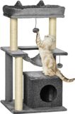 Arbre à chat - Arbre d'escalade avec 3 niveaux - 90 cm de haut - Coin câlin, plateforme, balles suspendues - Troncs en sisal - gris