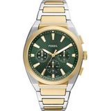 Fossil Everett Herenhorloge, chronograaf kwartsuurwerk, met roestvrijstalen of leren band, zilver en goud, 44 mm