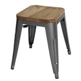 Bolero GM636 Bistro lage krukken met houten zitkussen, gegalvaniseerd stalen frame, 455 mm hoogte, grijs (Pak van 4)