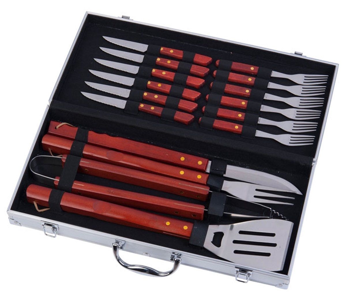 BBQ collection Roestvrijstalen barbecue-bestek in alu koffer - 8711252455358