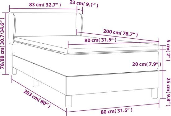 vidaXL Boxspring met matras stof blauw 80x200 cm