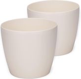 PECZEKO Pots décoratifs brillants pour fleurs et herbes - longue durée - léger - rond - plastique - salon - salle à manger - cuisine - terrasse - balcon - set de 2 - beige - diamètre 25 cm Pot de fleurs