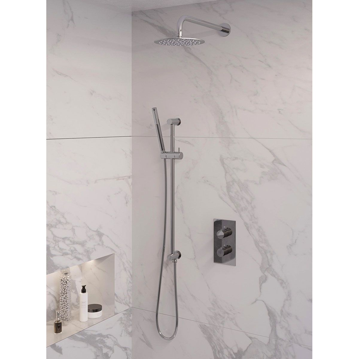 Brauer Regendoucheset Inbouw Muur Chrome Edition 20cm Rond Chroom 2 Greeps 3-weg Thermostaatkraan Glijstang Staafhanddouche