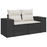 VidaXL Loungeset met kussens, poly rattan, zwart