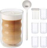 Merkloos Relaxdays Latte Macchiato Glazen - Set van 6 - Dubbelwandig - Met Lepel - 350 ml - Transparant Glas
