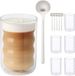 Merkloos Relaxdays Latte Macchiato Glazen - Set van 6 - Dubbelwandig - Met Lepel - 350 ml - Transparant Glas