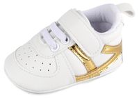 **[Brand]** Chaussures premiers pas antidérapantes pour bébés, blanc et or