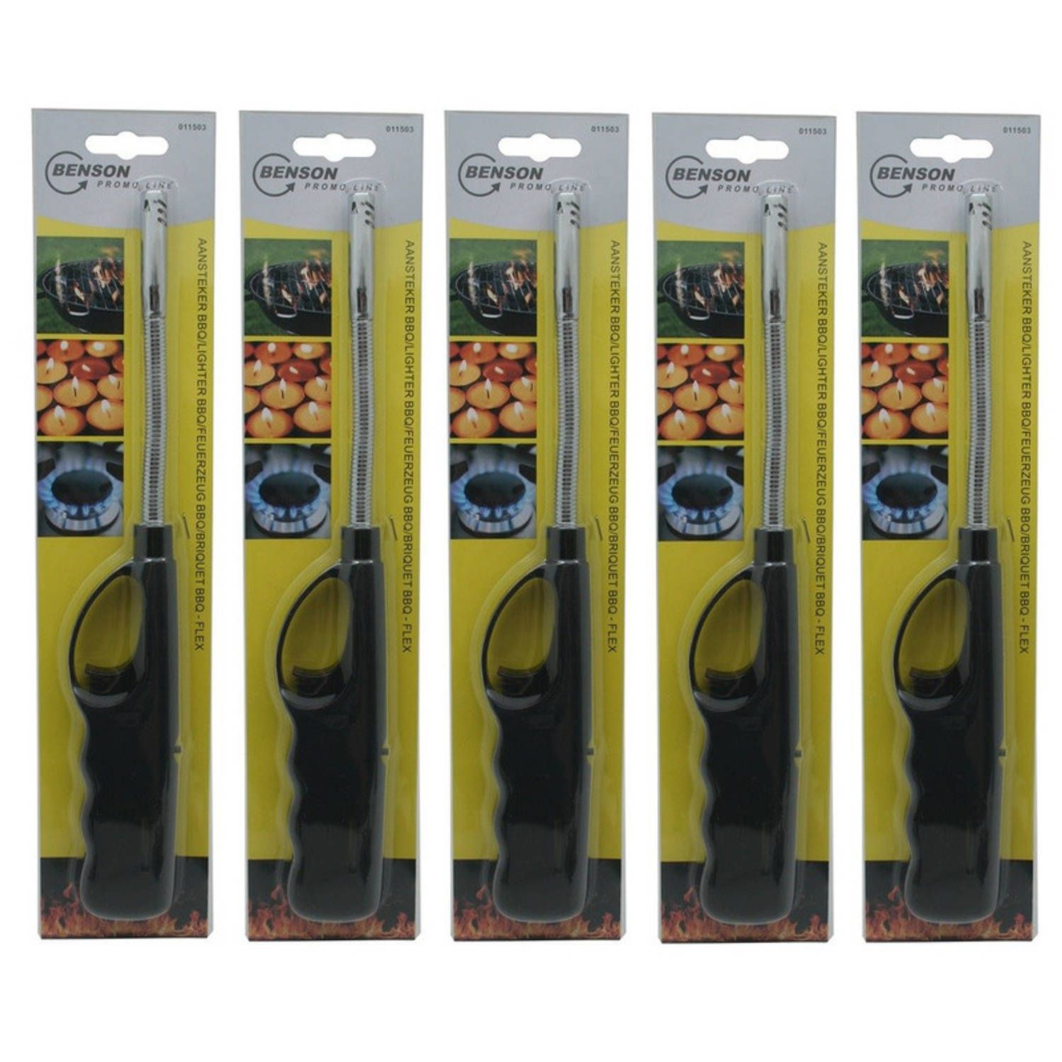 5x Gas/BBQ/Keuken/Kaarsen aanstekers - 27 cm - Flexibele hals - Kinderslot
