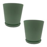 Relaxdays plantenpot set, kunststof kruidenpot met schotel, 20x20x20 cm, salie