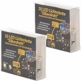 Merkloos LED draadverlichting - 3x - zilver - 2 meter - warm wit - op batterijen - met timer