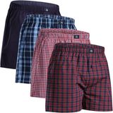 DANISH ENDURANCE Losse Boxershorts biologisch katoen Heren Ondergoed - Knoopgulp - 4-pack - Blauw/Rood Mix - Maat S