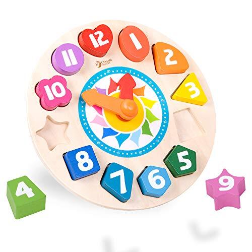 Classic World - Houten Tick Tock klok leren educatieve tijd vertellen puzzel