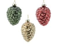 Decoris Dennenappel glas d6.8h9.7 cm a3 kerst