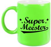 Bellatio Decorations Super meester cadeau mok - 330 ml - neon groen - Meesterdag/einde schooljaar cadeau