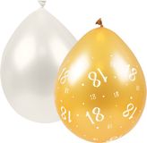 Merkloos / Sans marque Paper Dreams Ballonnen | Goudkleurig met witte cijfers 18 | witte ballonnen | mixpakket | 8 stuks