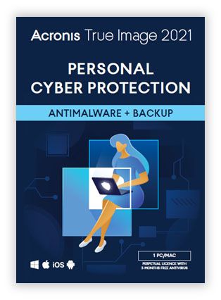 Acronis True Image 2021 1PC/MAC | Eenmalige aanschaf | 3 mnd. antimalware-beveiliging